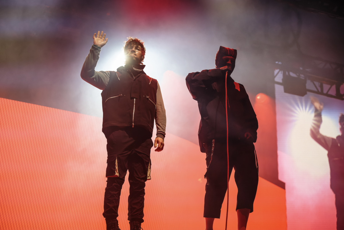 Tyler Joseph and Josh Dun stand side-by-side, as captured on Oct. 9, 2024. (Photo courtesy of Bridgestone Arena/Kaitlyn Hungerford)